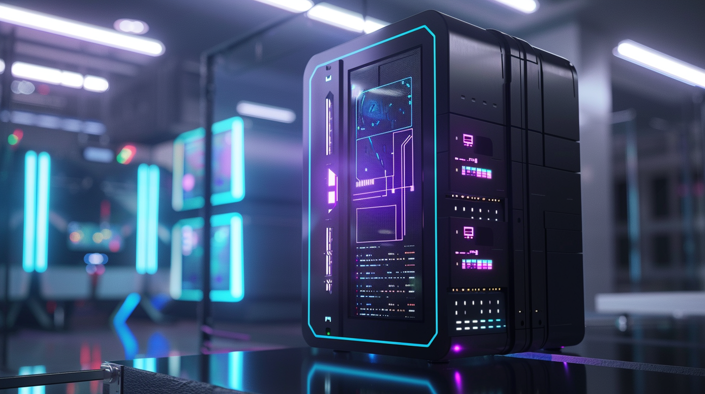 Fusion sovereign RAG appliance — secure AI server with edge-lit chassis in a data center environment